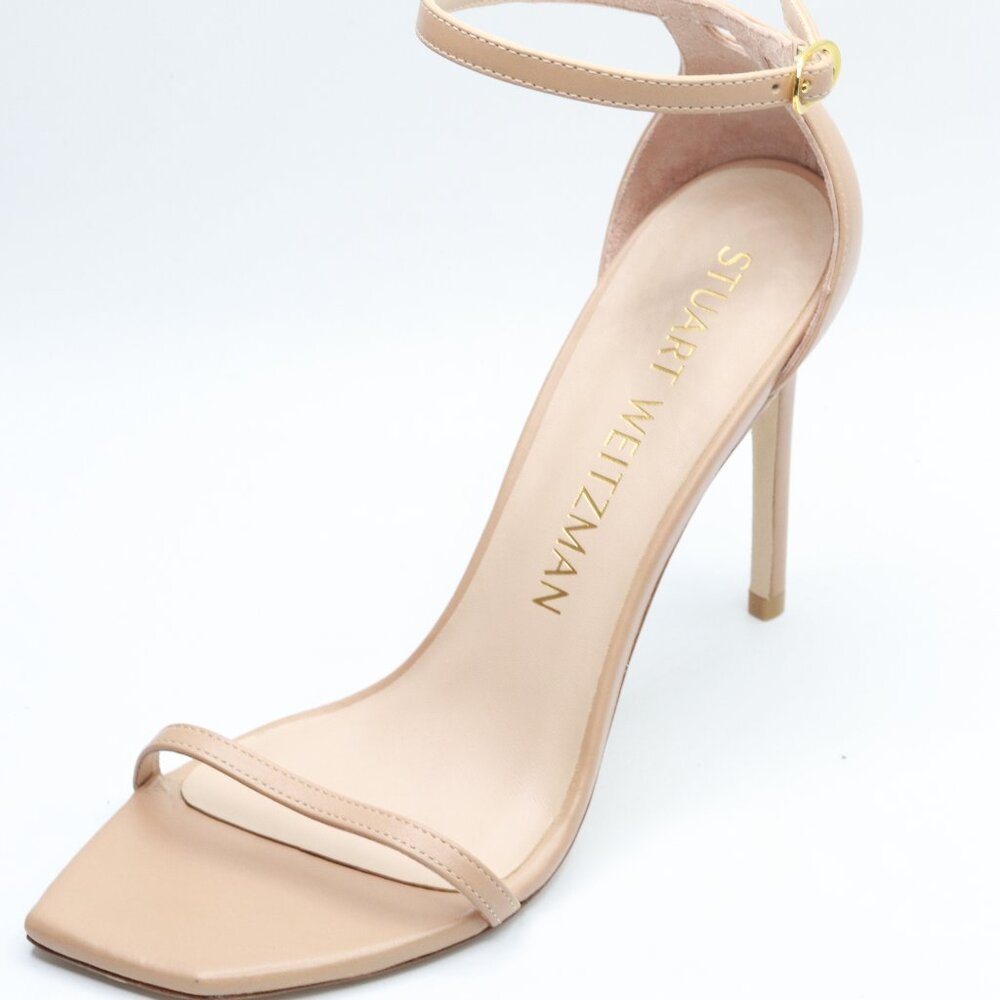 Stuart Weitzman Women's Nudistcurve 100 Smooth Leather Sandals, Adobe, Tan, 9.5